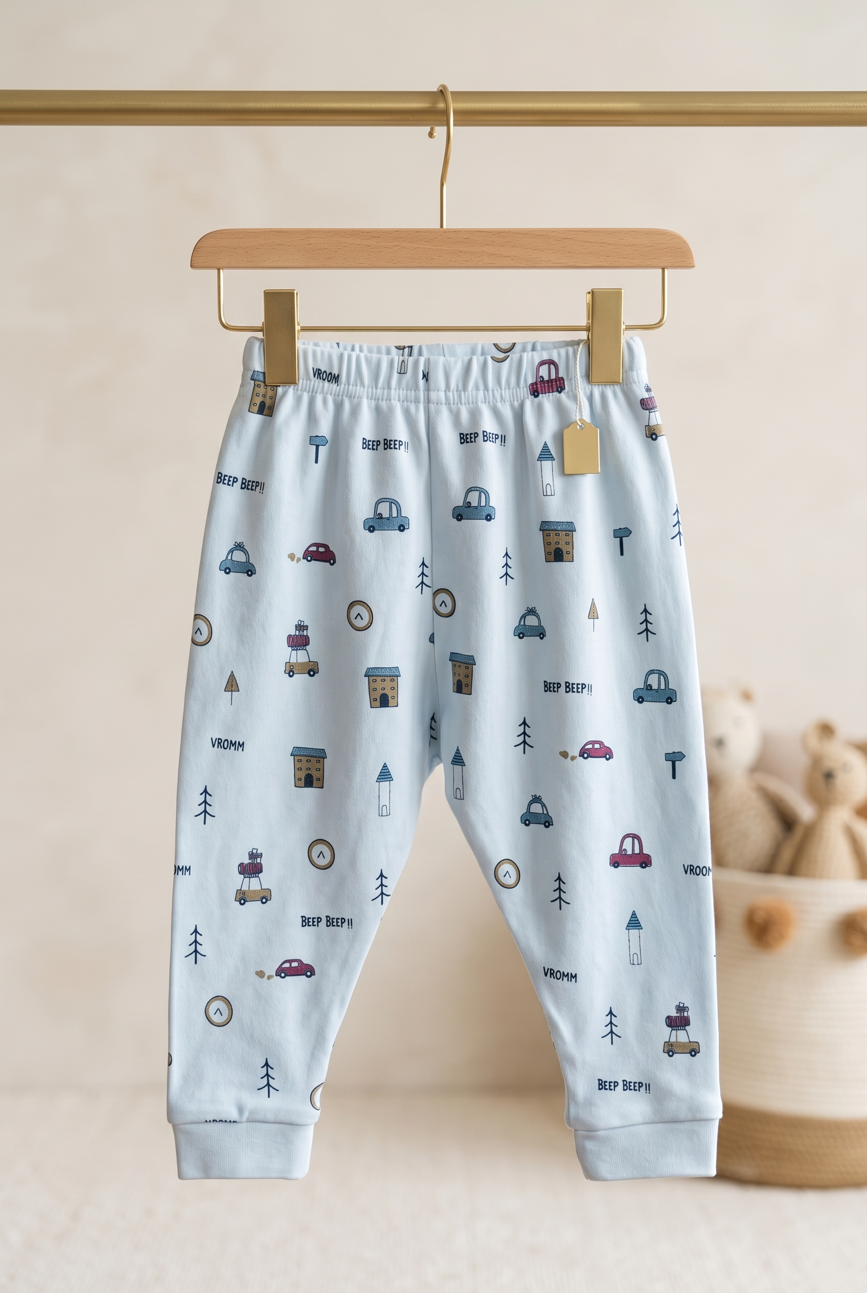 Infant Baby Little Car Doodle Print 2-Piece Cotton Full Sleeve Top and Ribbed Long Pant Set — Light Blue | Yokidz
