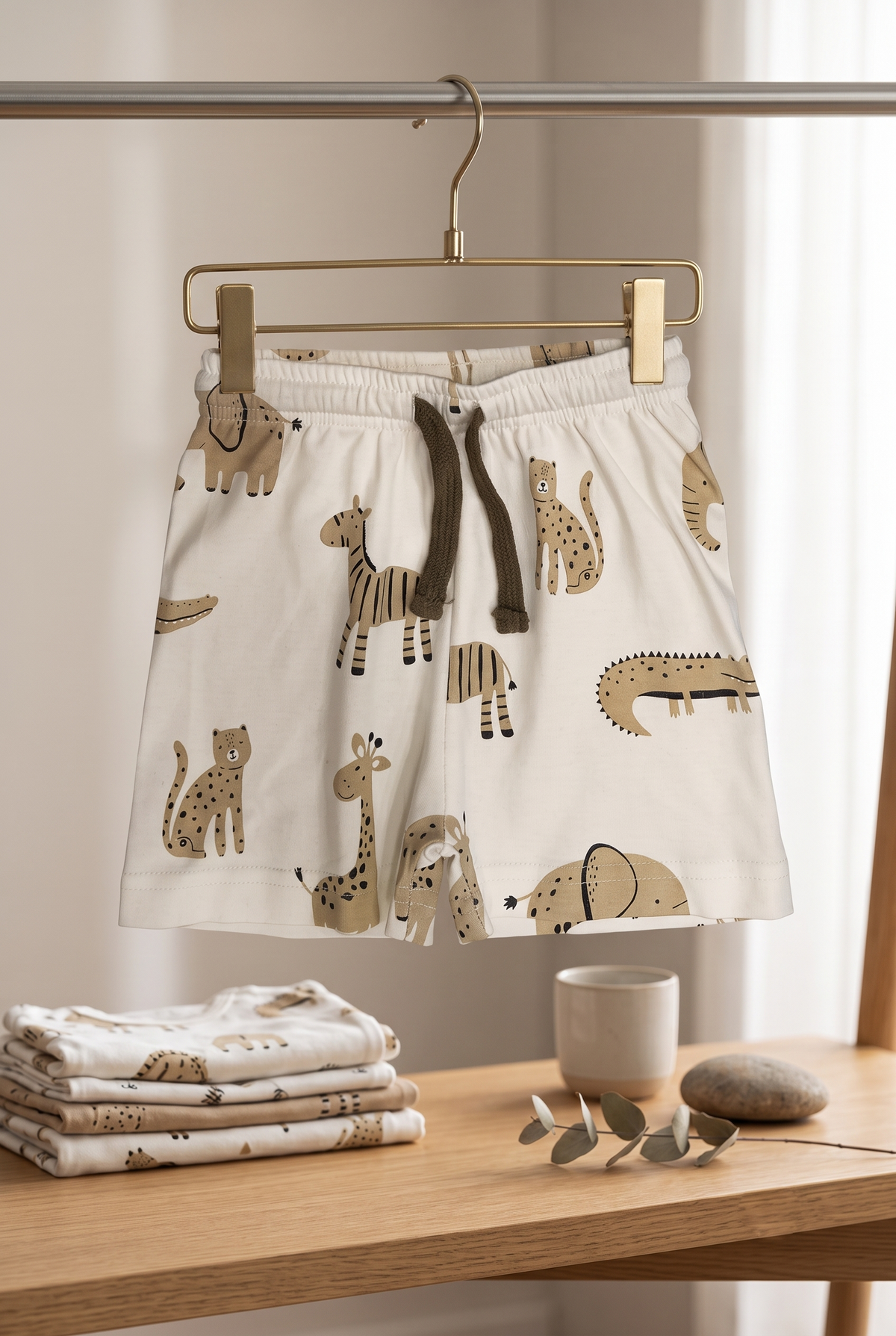 Infant Baby Safari Animal Print 2-Piece Cotton T-Shirt and Shorts Set — White | Yokidz