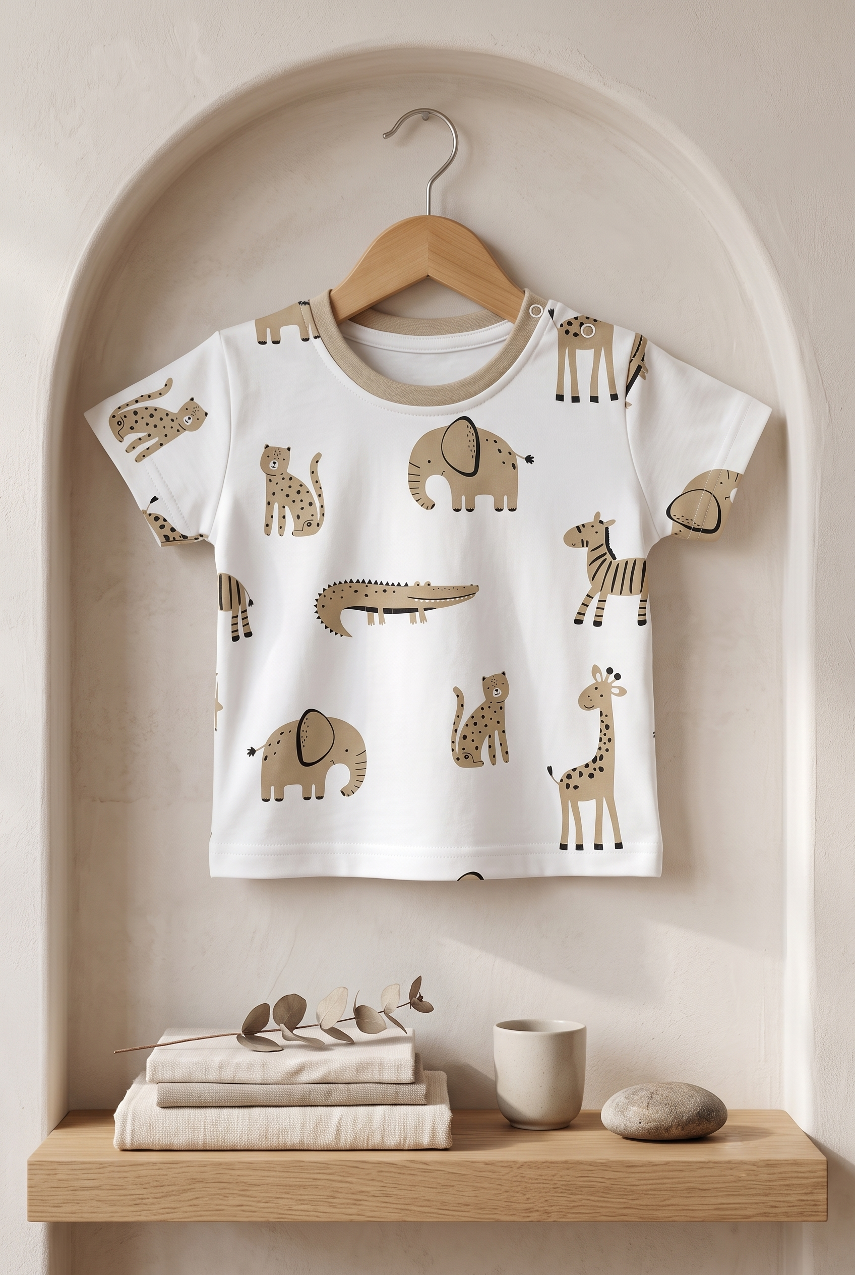 Infant Baby Safari Animal Print 2-Piece Cotton T-Shirt and Shorts Set — White | Yokidz