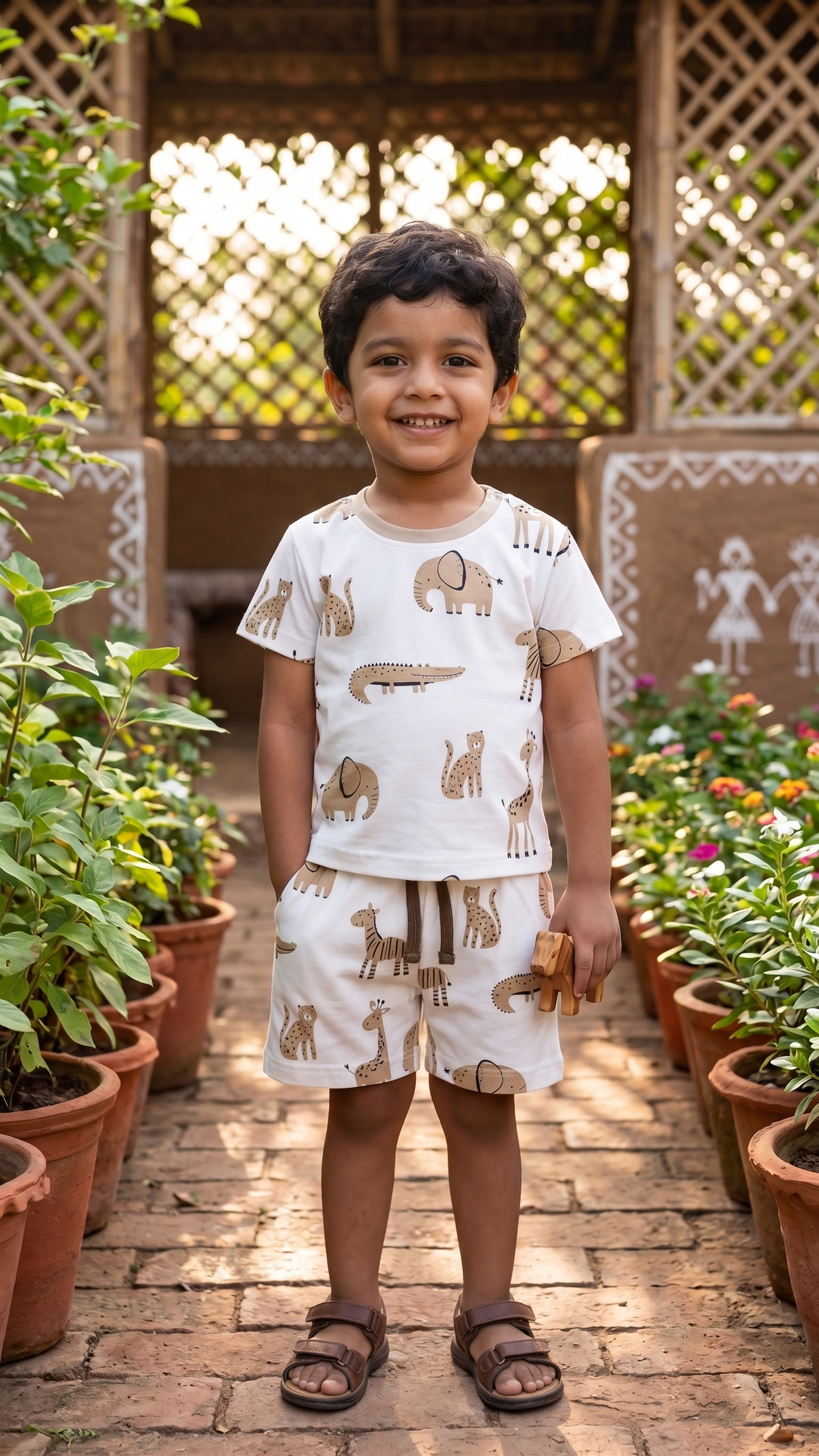 Infant Baby Safari Animal Print 2-Piece Cotton T-Shirt and Shorts Set — White | Yokidz
