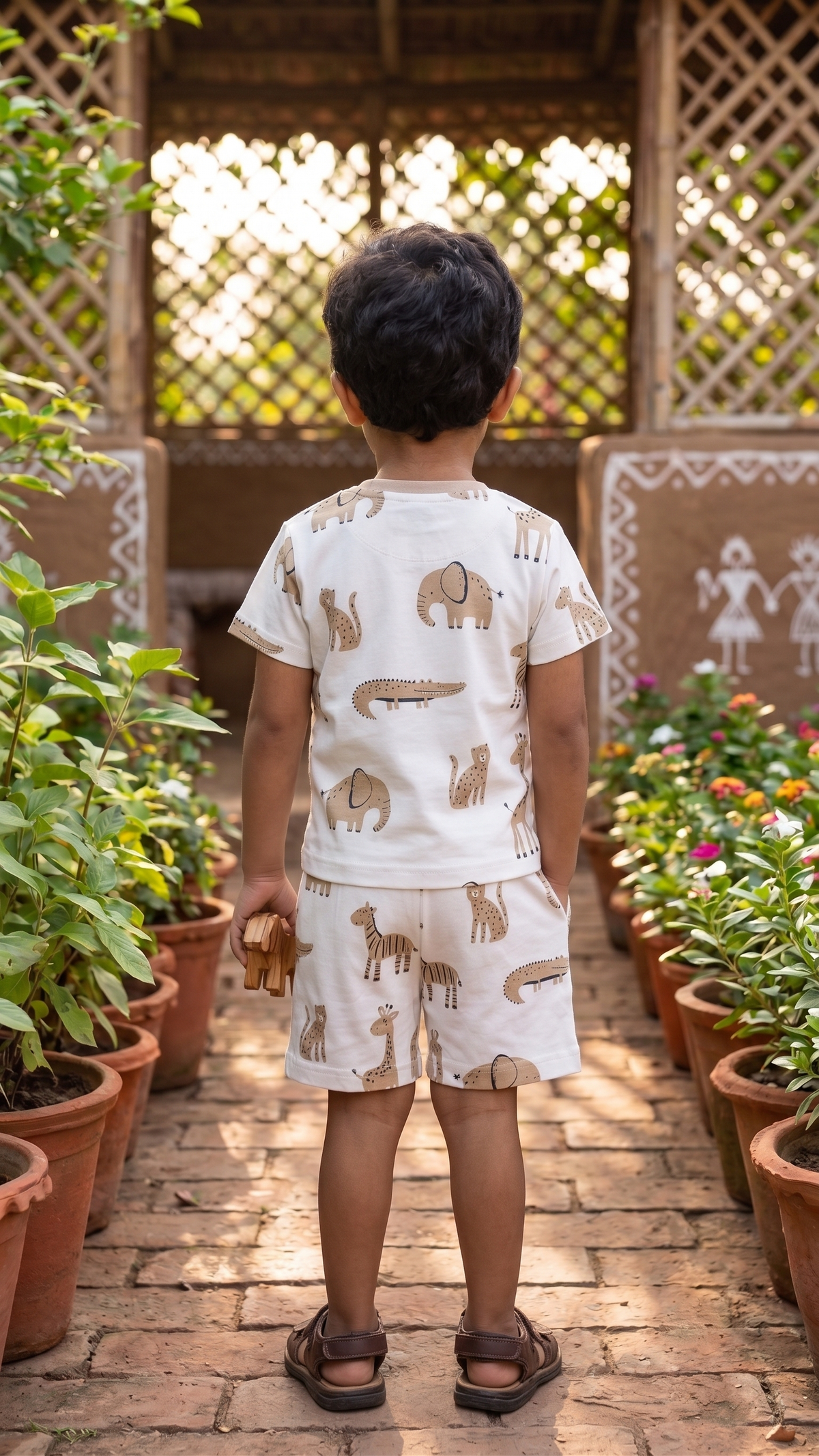 Infant Baby Safari Animal Print 2-Piece Cotton T-Shirt and Shorts Set — White | Yokidz