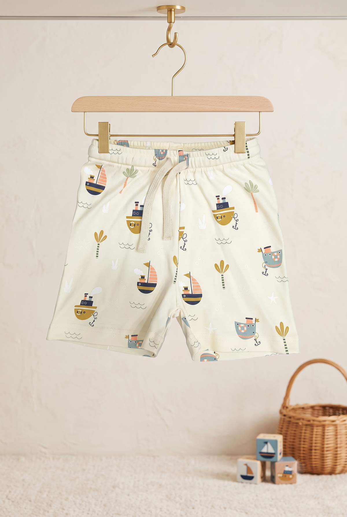 Infant Baby Water Adventure Boat Print 2-Piece Cotton T-Shirt and Shorts Set — Beige | Yokidz