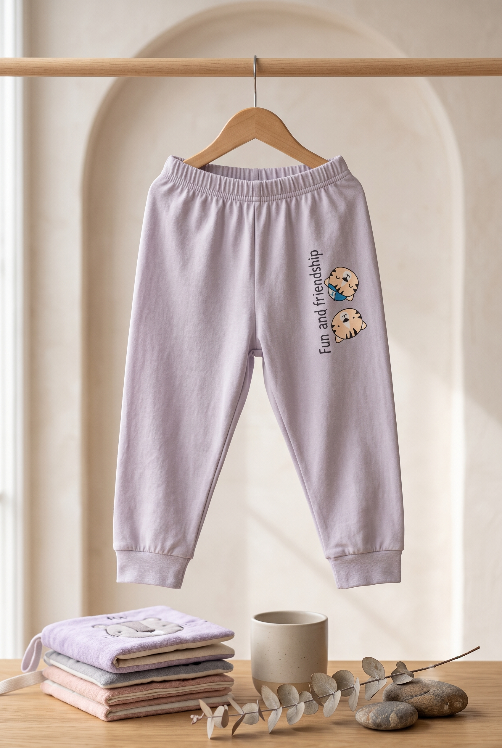 Unisex Kids Baseball Tiger Graphic Print Full Sleeve T-Shirt and Pajama Cotton Nightwear Lounge Set — Lavender Grey / White | Yokidz