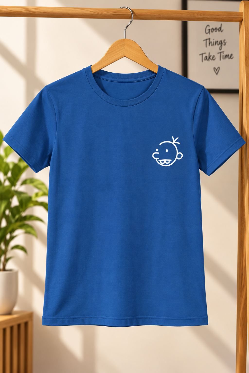 Women Manny Doodle Cartoon Line Art Graphic Print Round Neck Short Sleeve Cotton T-Shirt — Steel Blue / White | Yokidz