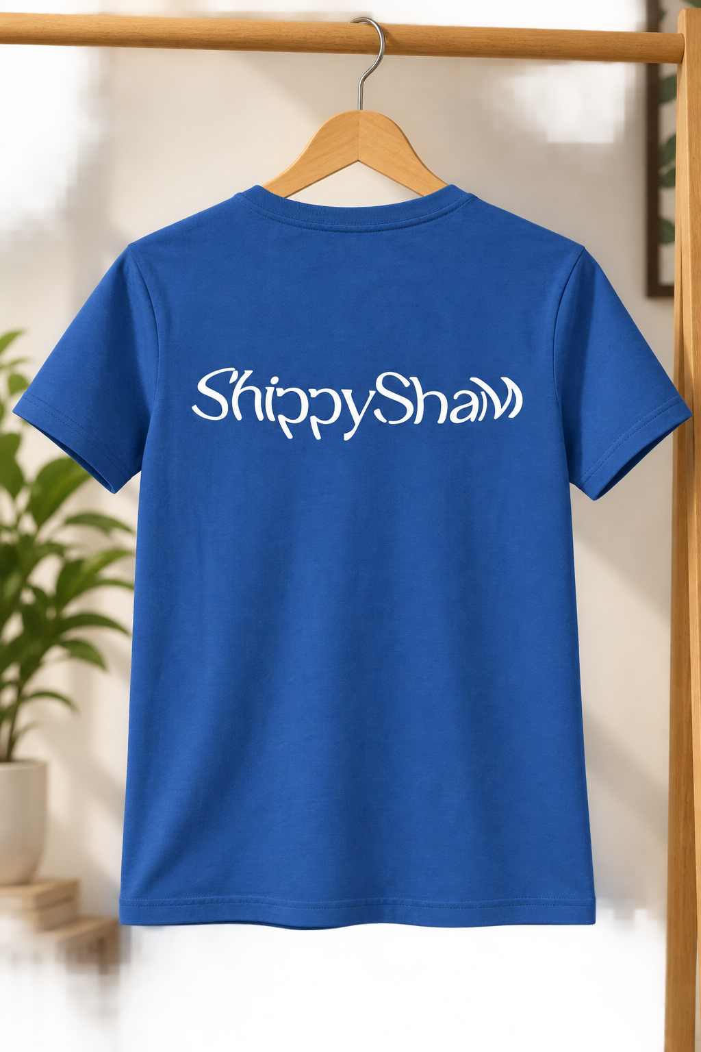 Women ShippySham Typography Graphic Print Round Neck Short Sleeve Cotton T-Shirt — Steel Blue / White | Yokidz