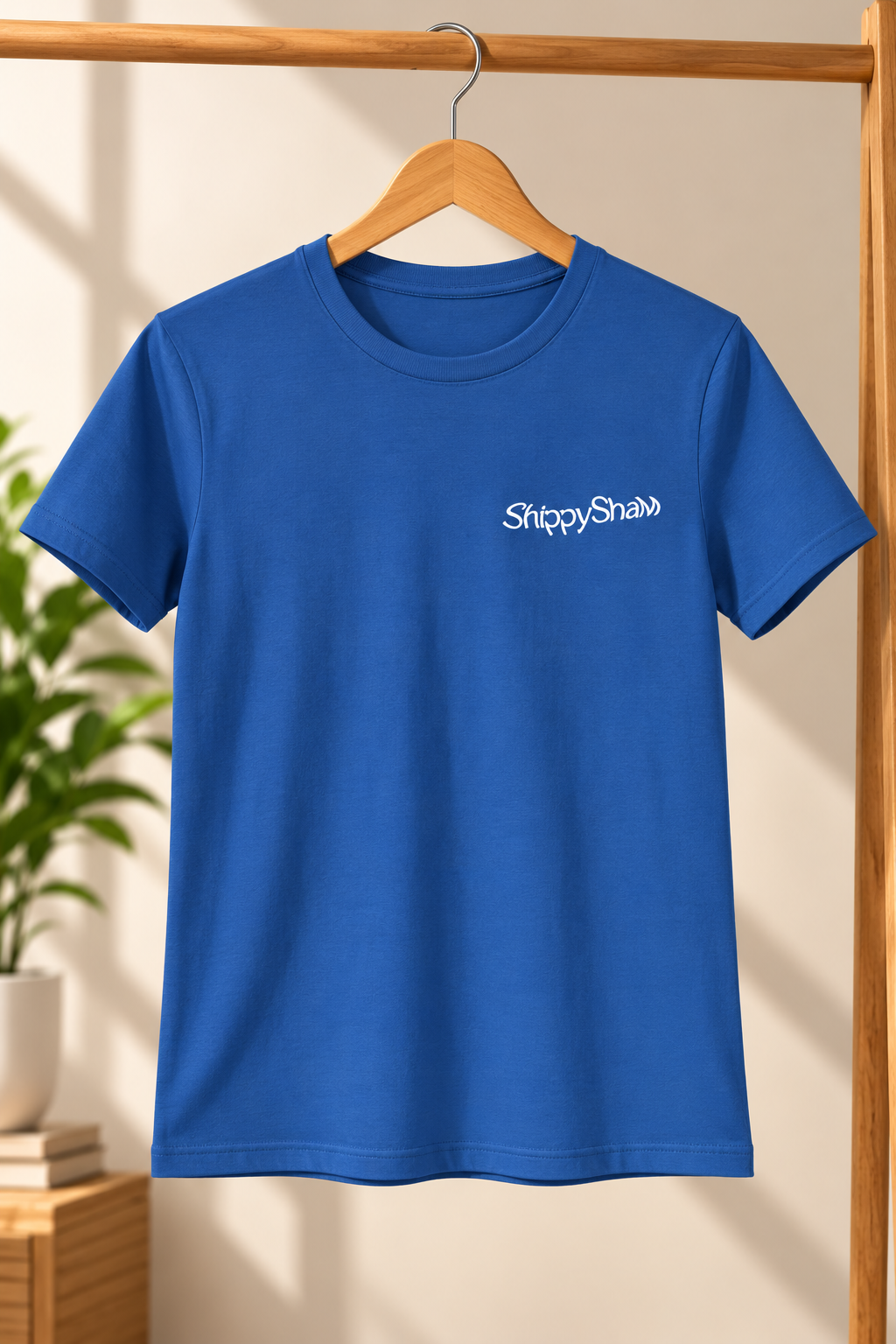 Women ShippySham Typography Graphic Print Round Neck Short Sleeve Cotton T-Shirt — Steel Blue / White | Yokidz