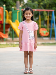 Baby Girls Cute Bunny Sling Bag Graphic Print Cotton Frock Dress With Bloomer Panty — Pink | Yokidz
