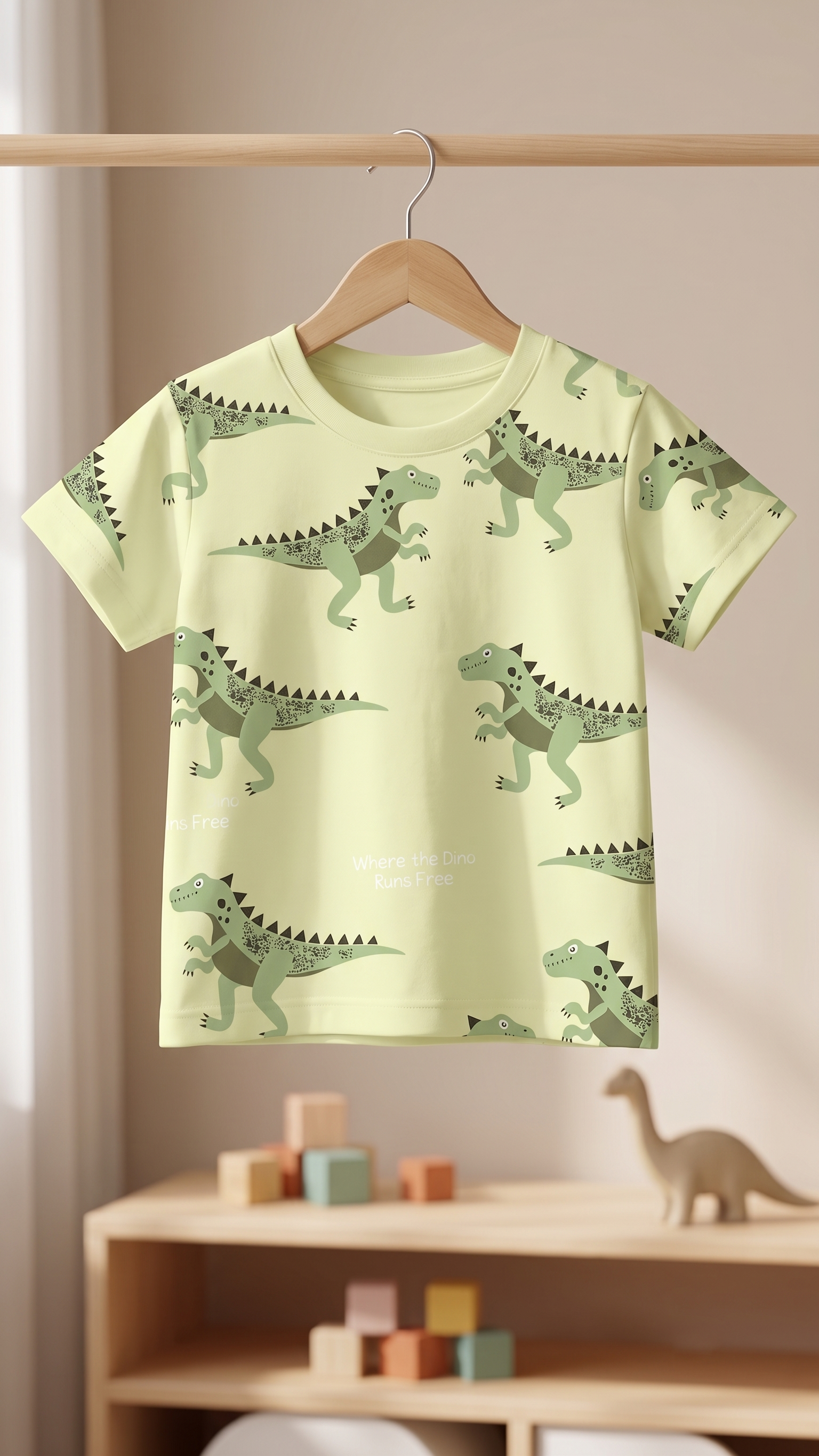 Boys Dinosaur All Over Print 2-Piece Cotton T-Shirt and Pyjama Set — Light Sage Green | Yokidz