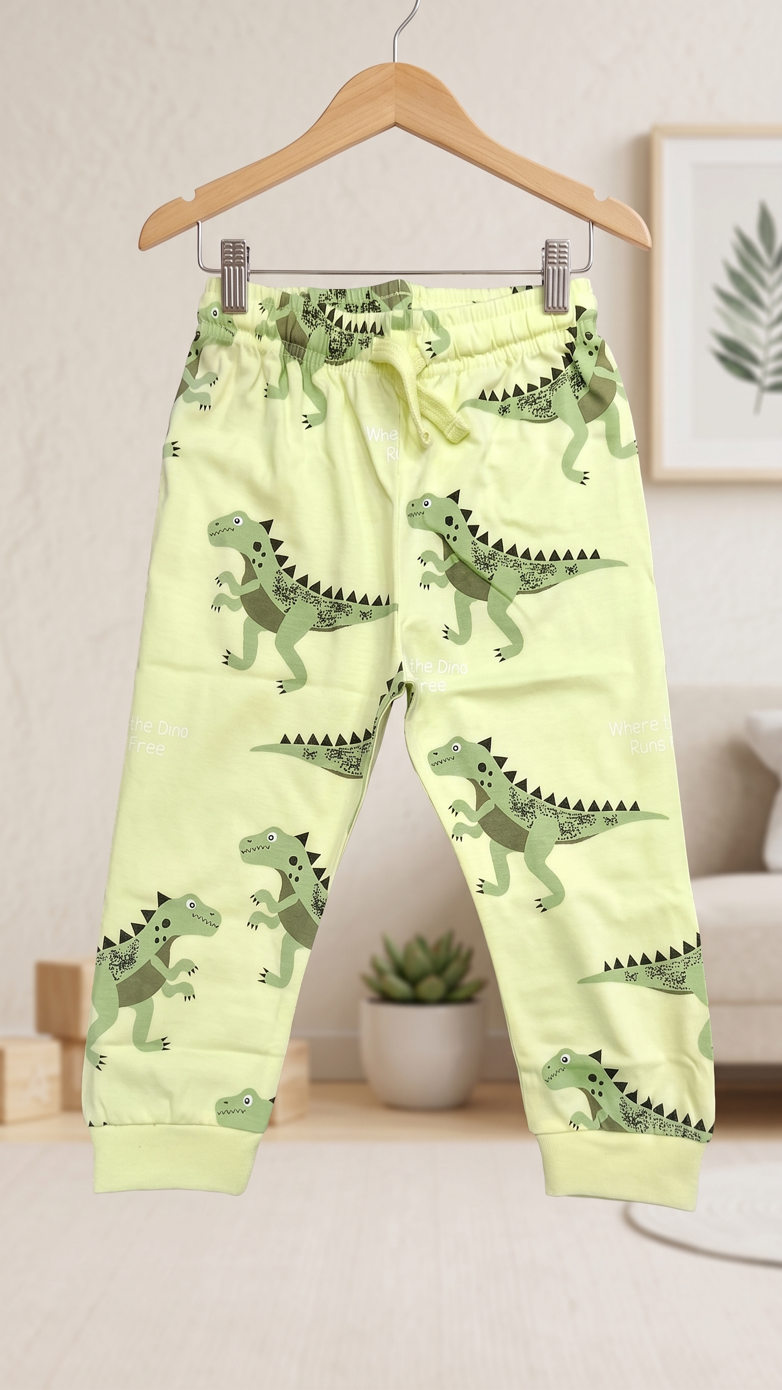Boys Dinosaur All Over Print 2-Piece Cotton T-Shirt and Pyjama Set — Light Sage Green | Yokidz