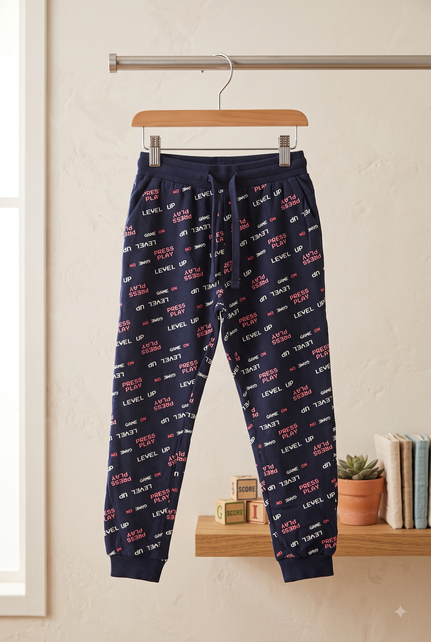Boys LEVEL UP Typography All Over Print 2-Piece Cotton Sweatshirt and Track Pants Set — Navy Blue | Yokidz