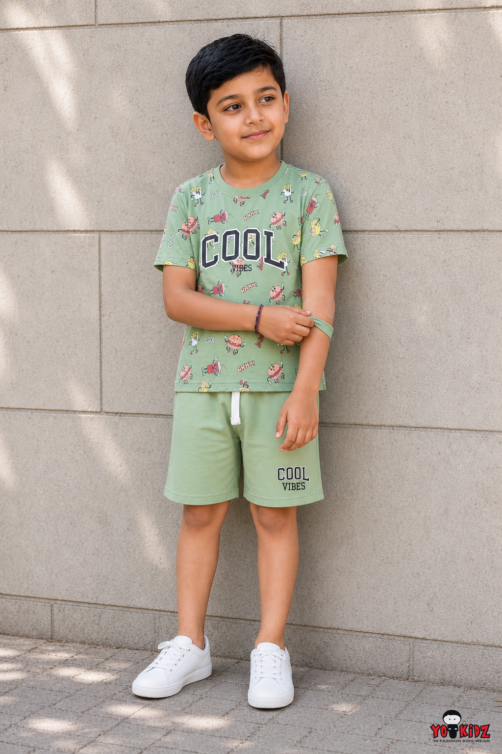 Boys Cool Vibes Graphic Print 2-Piece Cotton T-Shirt and Bermuda Shorts Set —  Olive | Yokidz