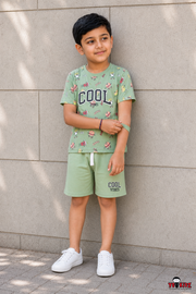Boys Cool Vibes Graphic Print 2-Piece Cotton T-Shirt and Bermuda Shorts Set —  Olive | Yokidz