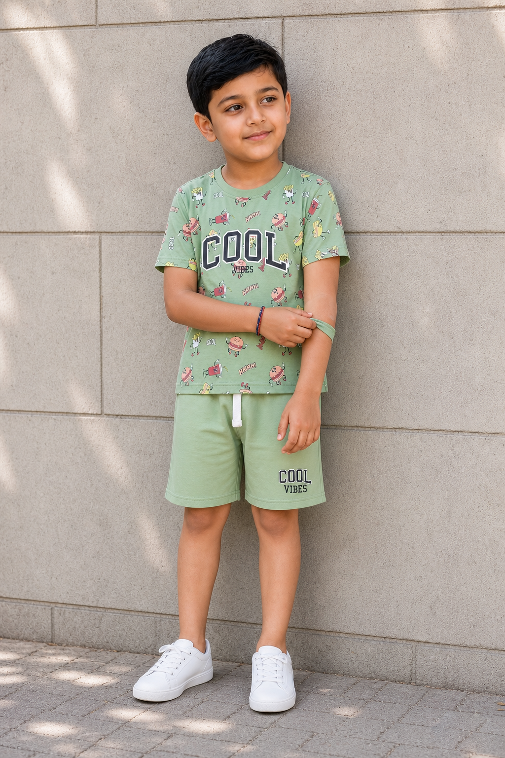 Boys Cool Vibes Graphic Print 2-Piece Cotton T-Shirt and Bermuda Shorts Set —  Olive | Yo-kidz