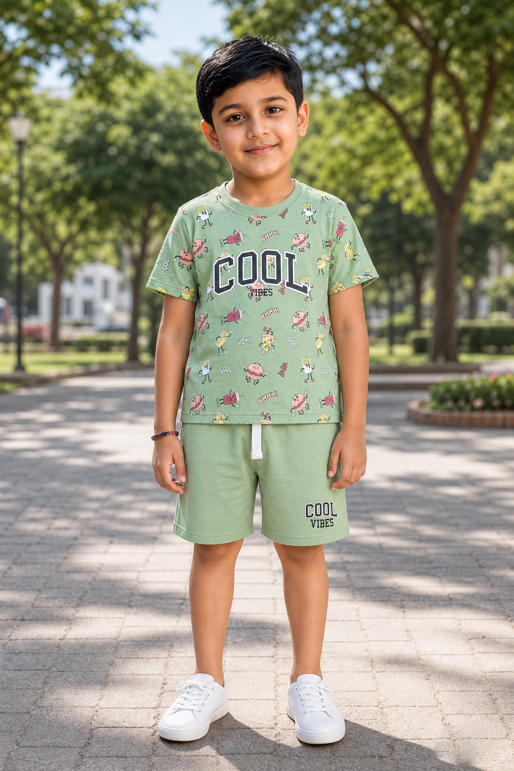 Boys Cool Vibes Graphic Print 2-Piece Cotton T-Shirt and Bermuda Shorts Set —  Olive | Yo-kidz