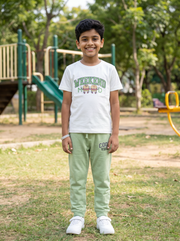 Boys Weekend Mood & Cool Vibes Graphic Print 2-Piece Cotton T-Shirt and Pyjama Set — White / Sage Green | Yo-kidz