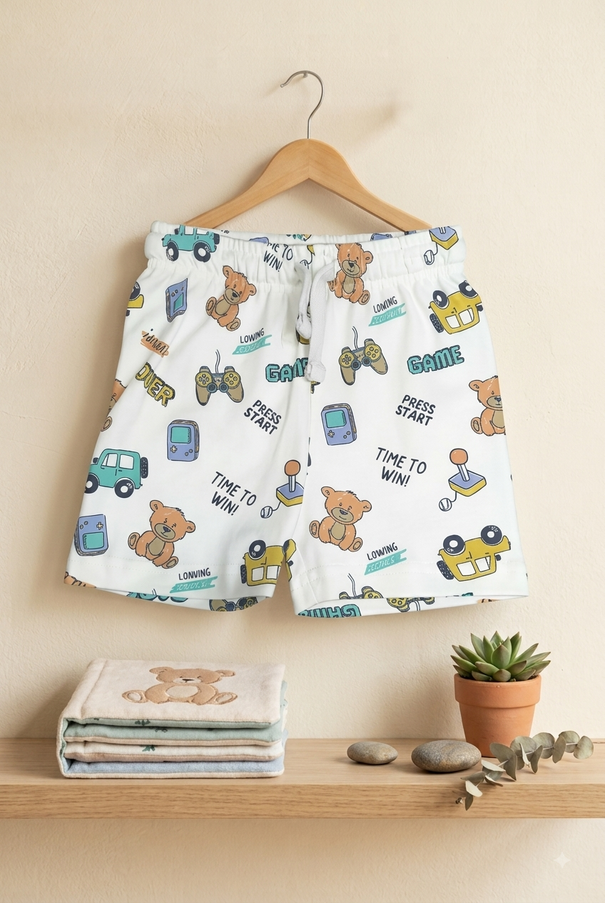 Boys Game Over Retro Gaming & Teddy All Over Print 2-Piece Cotton T-Shirt and Bermuda Shorts Set — Off-White | Yokidz