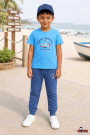 Boys Make Waves Beach Graphic Print 2-Piece Cotton T-Shirt and Pyjama Set — Sky Blue / Navy | Yokidz