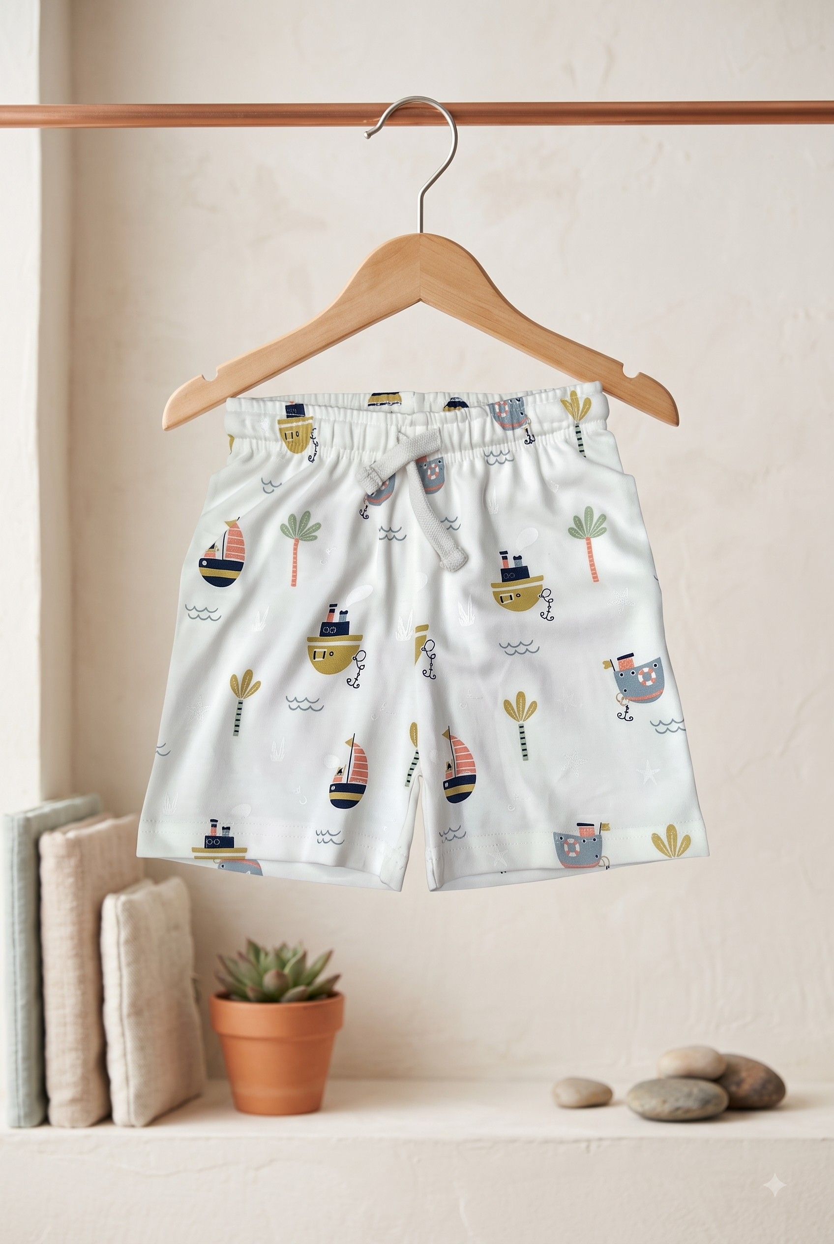 Boys Water Adventure Nautical Boat All Over Print 2-Piece Cotton T-Shirt and Bermuda Shorts Set — Off-White | Yokidz