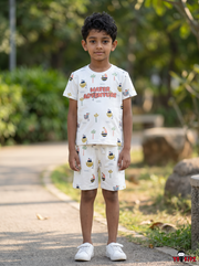 Boys Water Adventure Nautical Boat All Over Print 2-Piece Cotton T-Shirt and Bermuda Shorts Set — Off-White | Yokidz