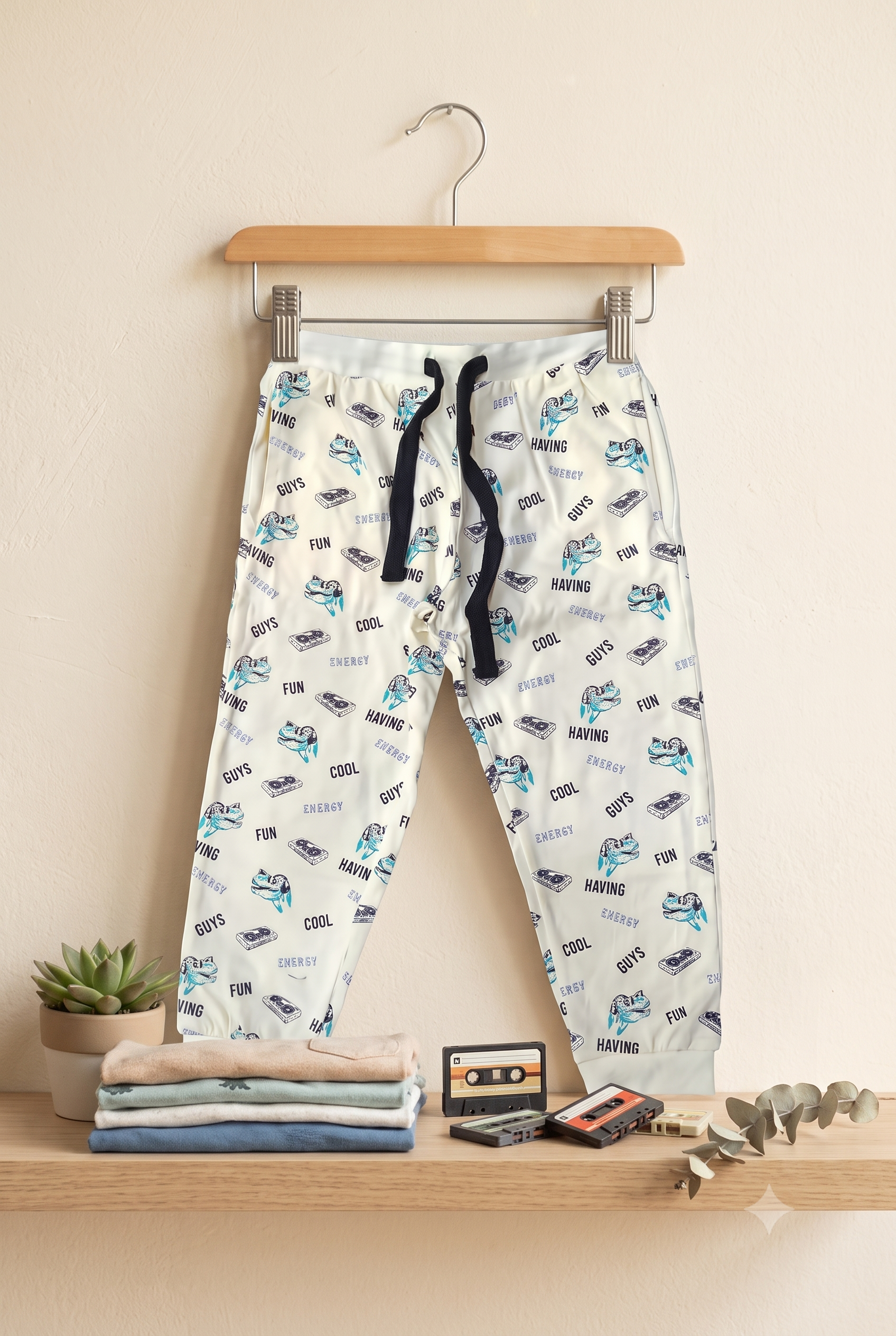 Boys Roar Dinosaur Music Graphic T-Shirt and Typography Print Jogger 2-Piece Cotton Pyjama Set — Turquoise Blue / Off-White | Yokidz