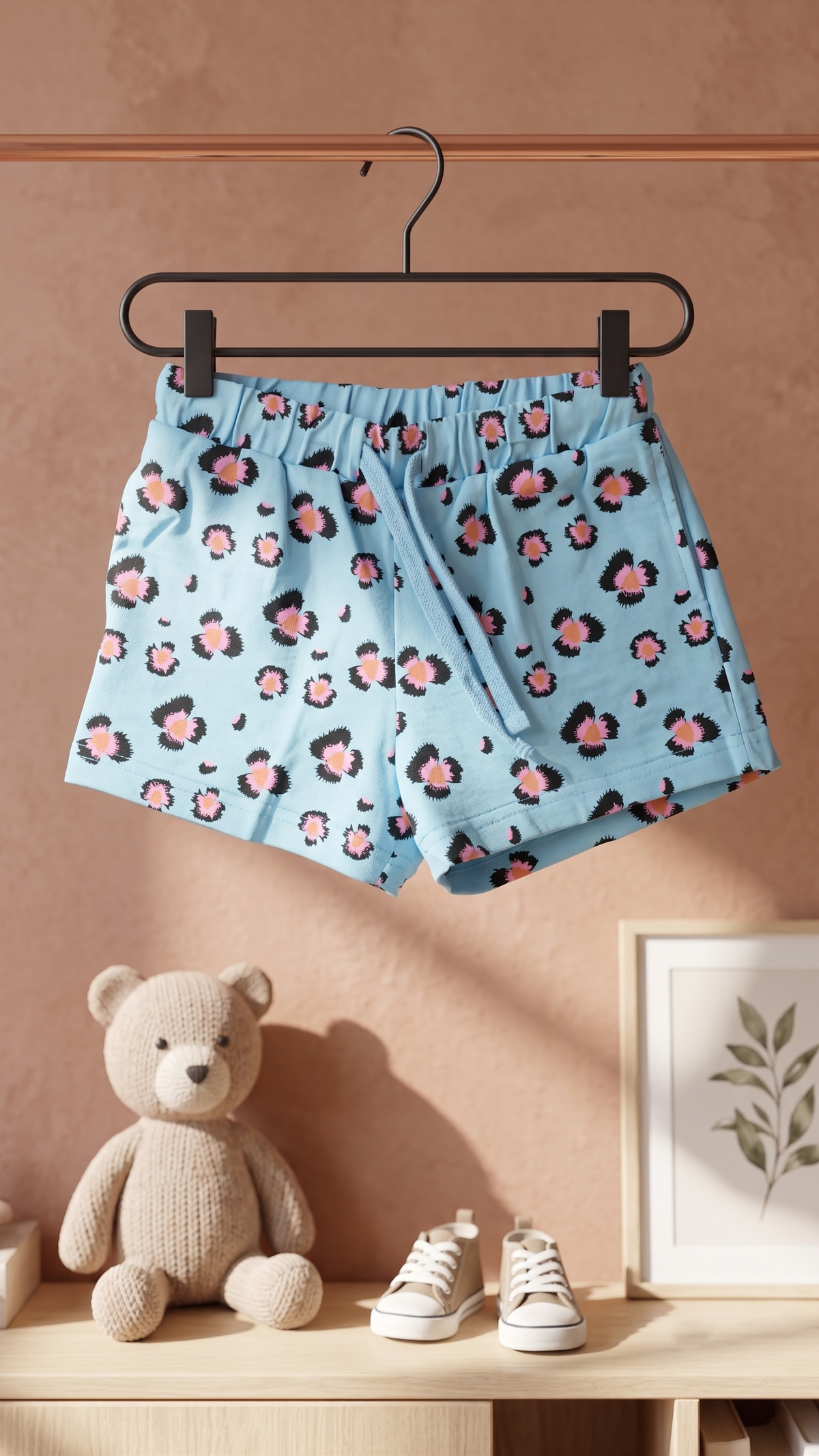Girls Leopard Animal All Over Print 2-Piece Cotton T-Shirt and Bermuda Shorts Set — Sky Blue | Yokidz