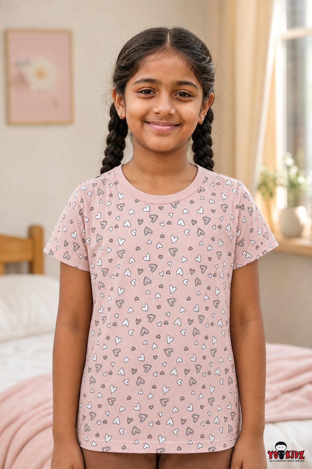 Yokidz Girls Pink Love Printed T-Shirt