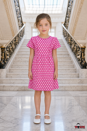 Girls Daisy Floral All Over Print Ruffle Sleeve A-Line Cotton Frock Dress — Magenta Pink | Yokidz