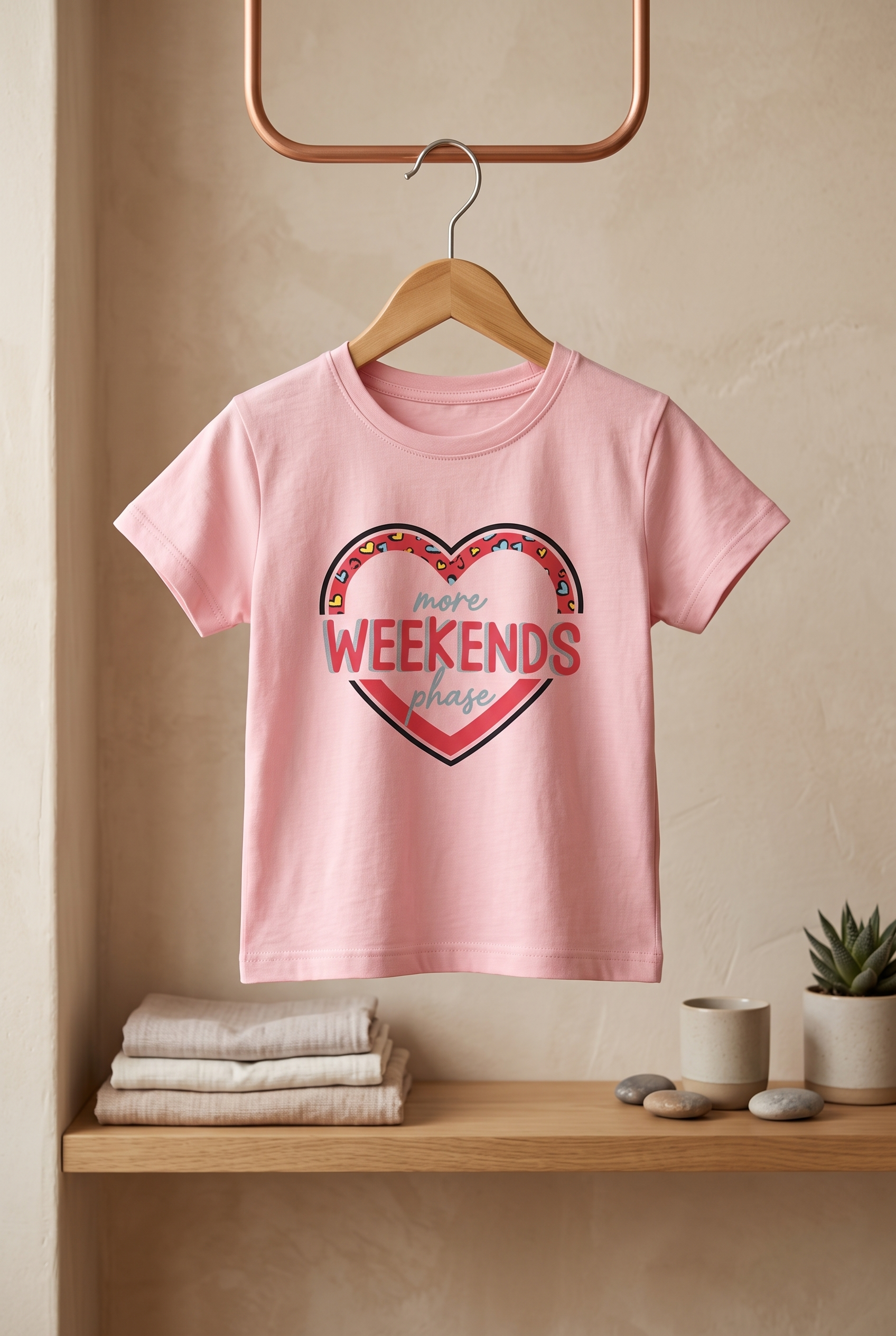 Girls WEEKENDS Heart Graphic T-Shirt and Colorful Hearts Print 2-Piece Cotton Pyjama Set — Baby Pink | Yokidz