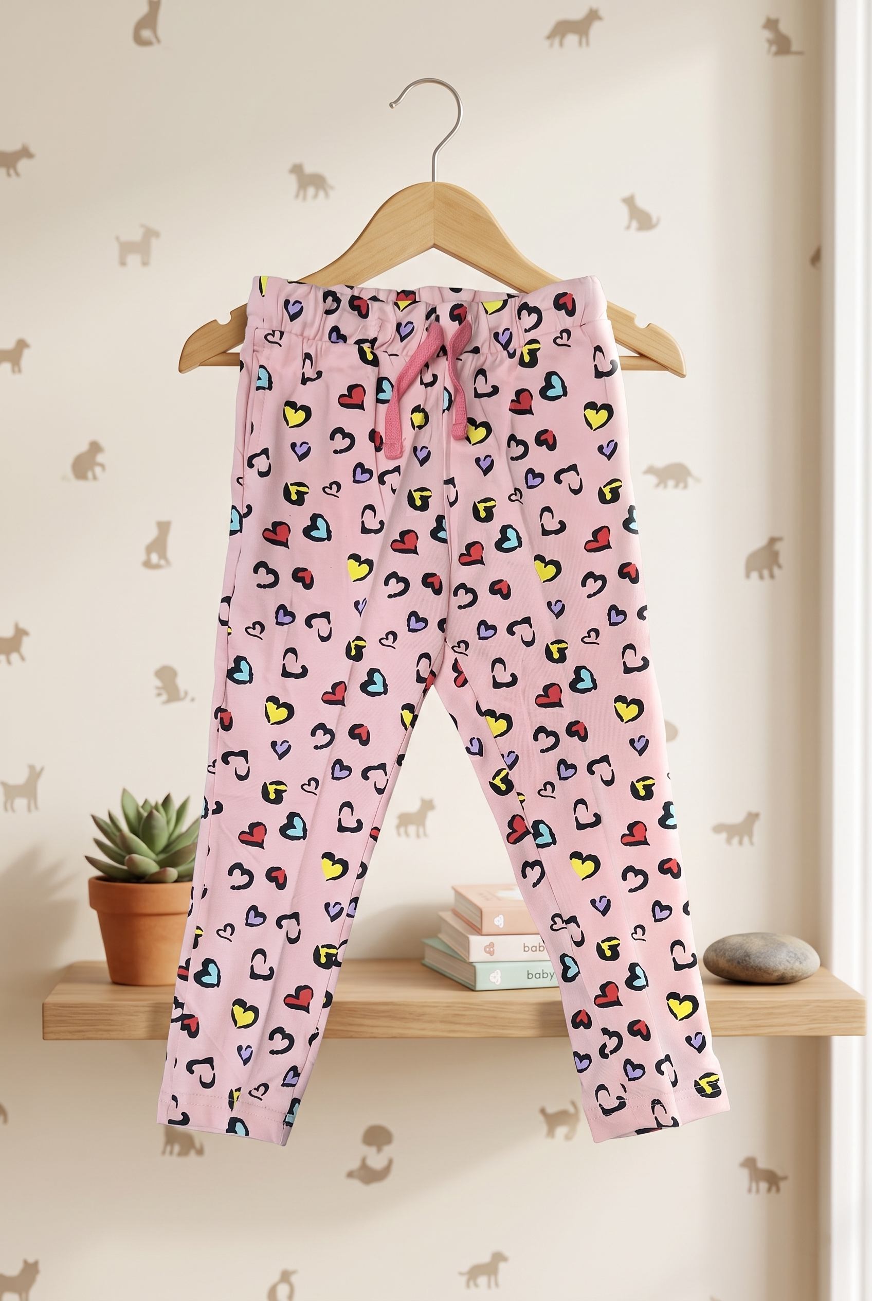 Girls WEEKENDS Heart Graphic T-Shirt and Colorful Hearts Print 2-Piece Cotton Pyjama Set — Baby Pink | Yokidz