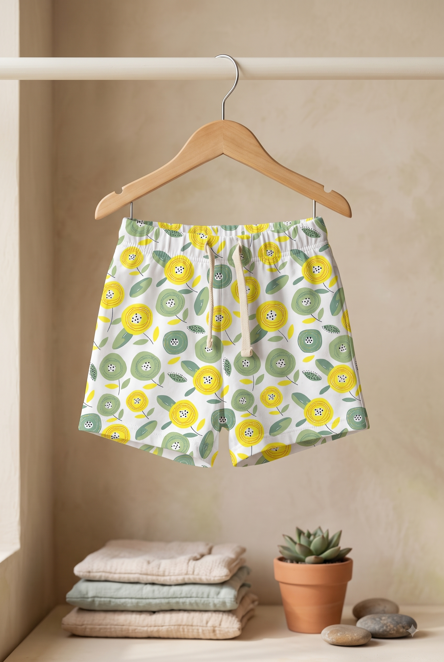 Girls Yellow Floral Blossom All Over Print 2-Piece Cotton T-Shirt and Shorts Set — Yellow / Olive Green / White | Yokidz