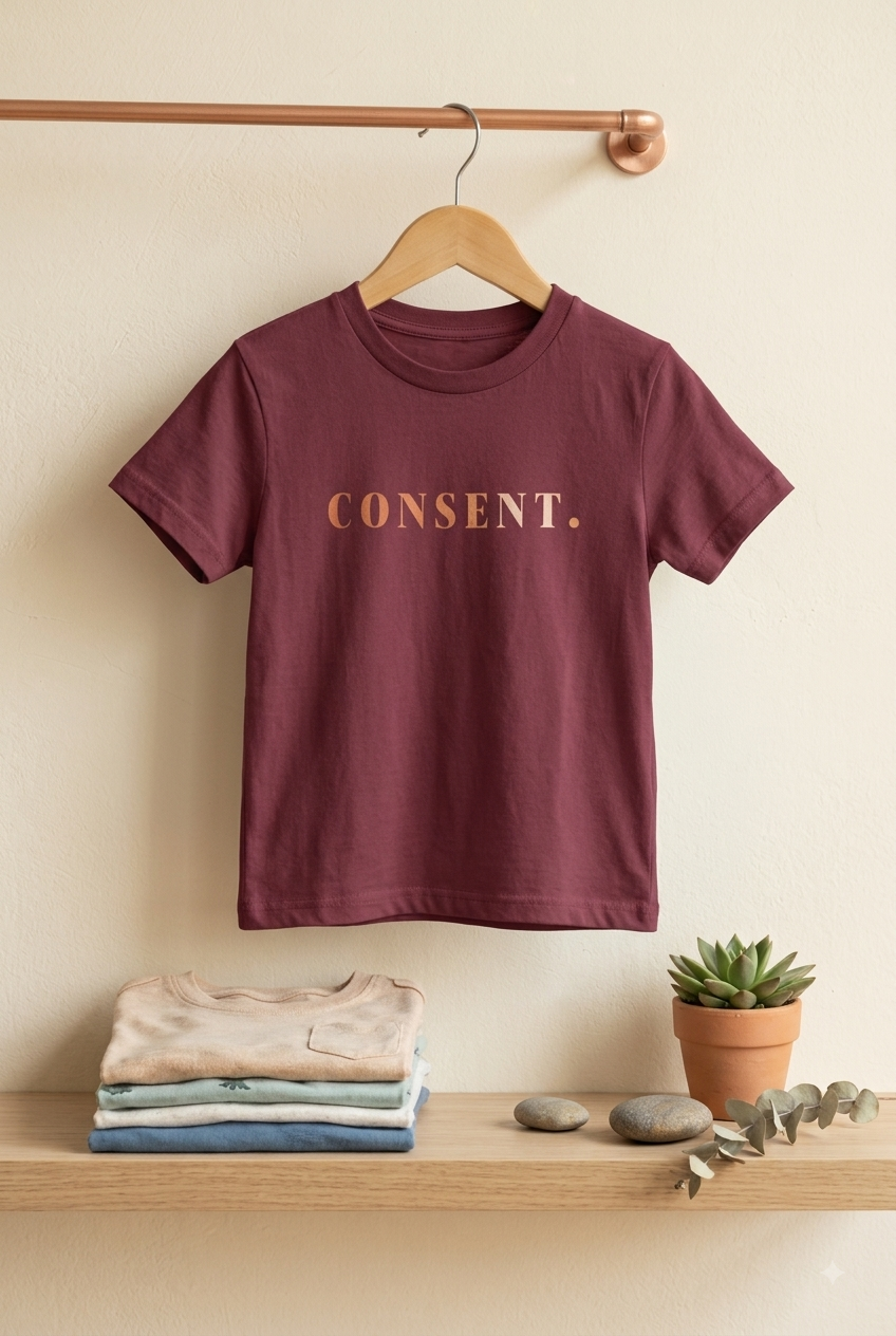 Women CONSENT. Typography Chest Print Longline Cotton T-Shirt Dress — Maroon / Wine | Yokidz