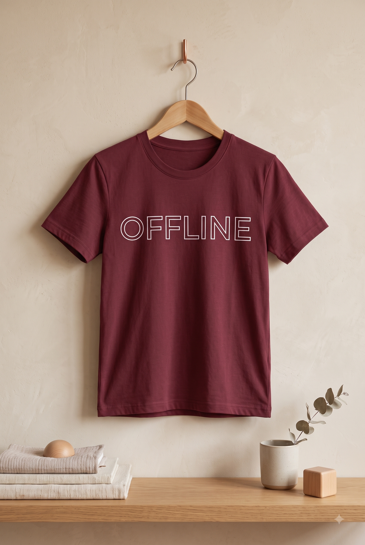Women OFFLINE Typography Chest Print Longline Cotton T-Shirt Dress — Maroon / Wine | Yokidz
