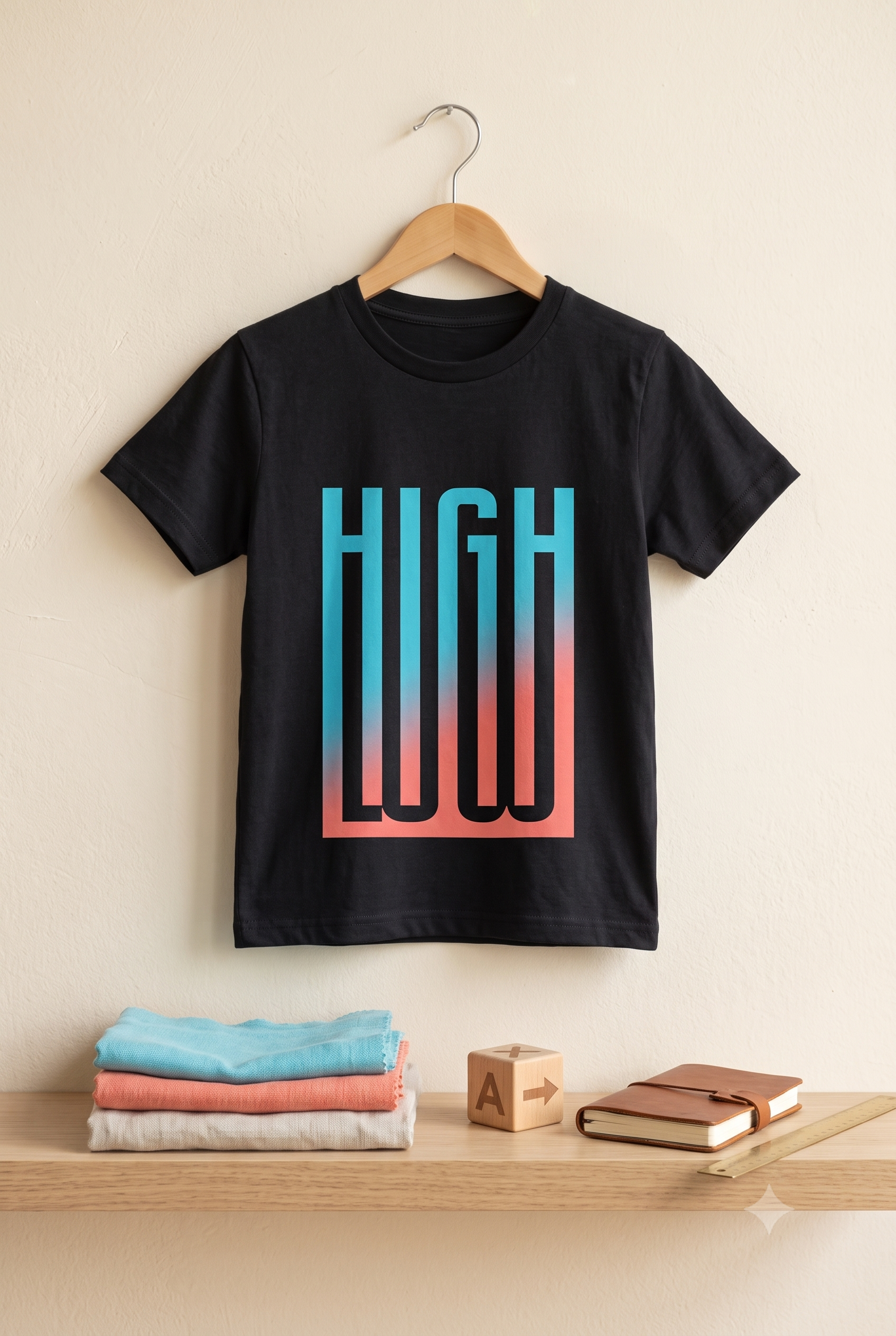 Women HIGH Gradient Typography Graphic Print Round Neck Cotton T-Shirt — Black | Yokidz
