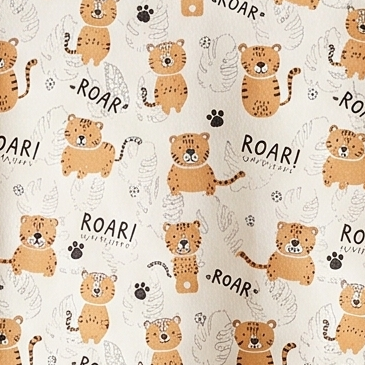Boys Roar Cute Tiger All Over Print Round Neck Cotton T-Shirt — Off-White / Mustard Yellow | Yokidz