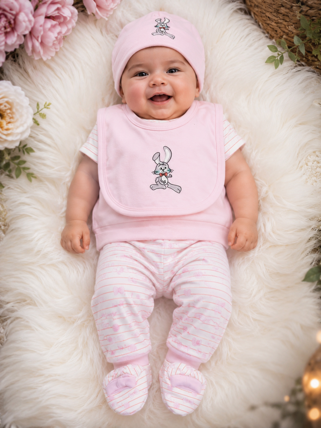 Yokidz Infant 5 pcs sets Pink Bunny Print