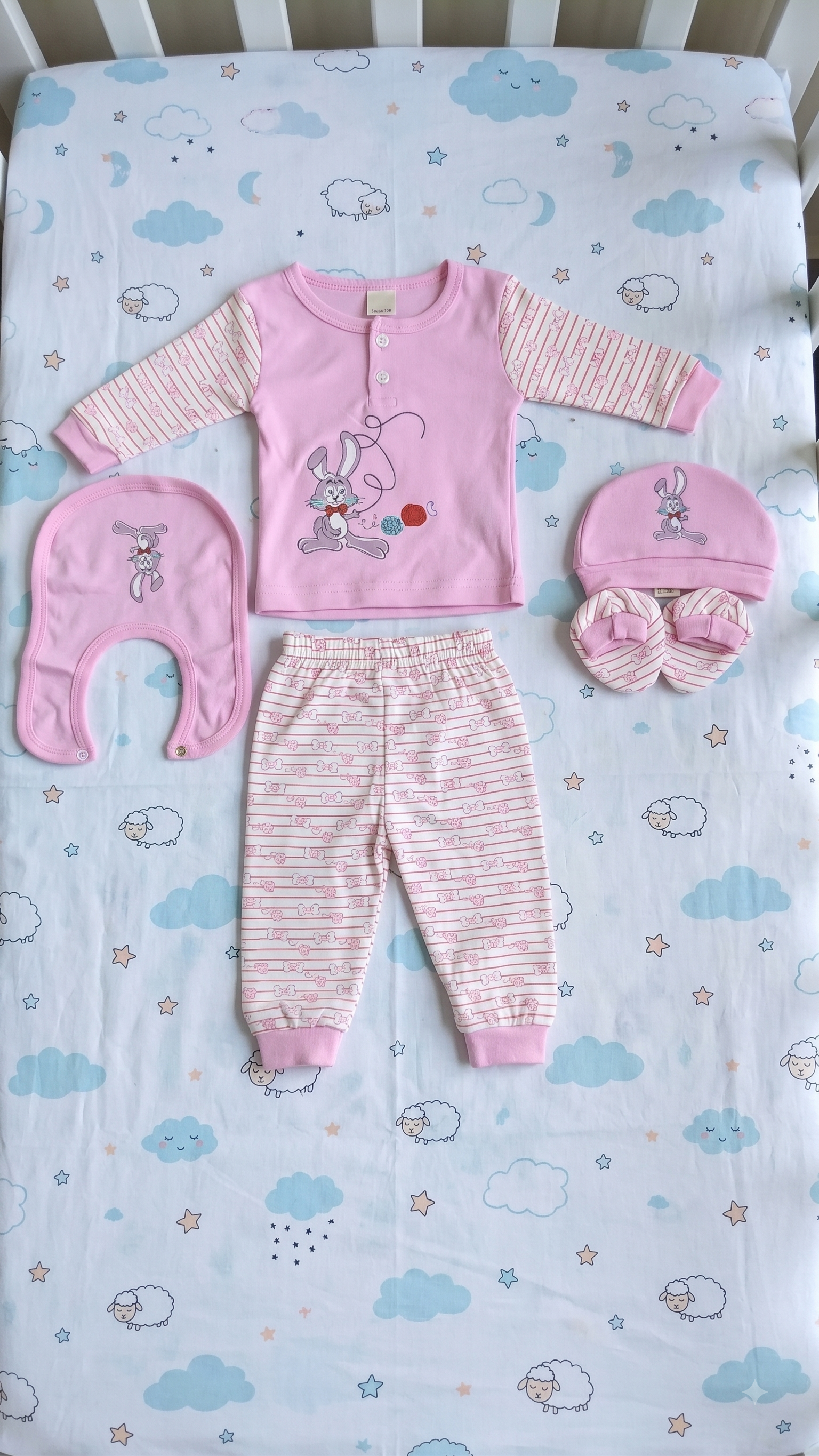 Yokidz Infant 5 pcs sets Pink Bunny Print