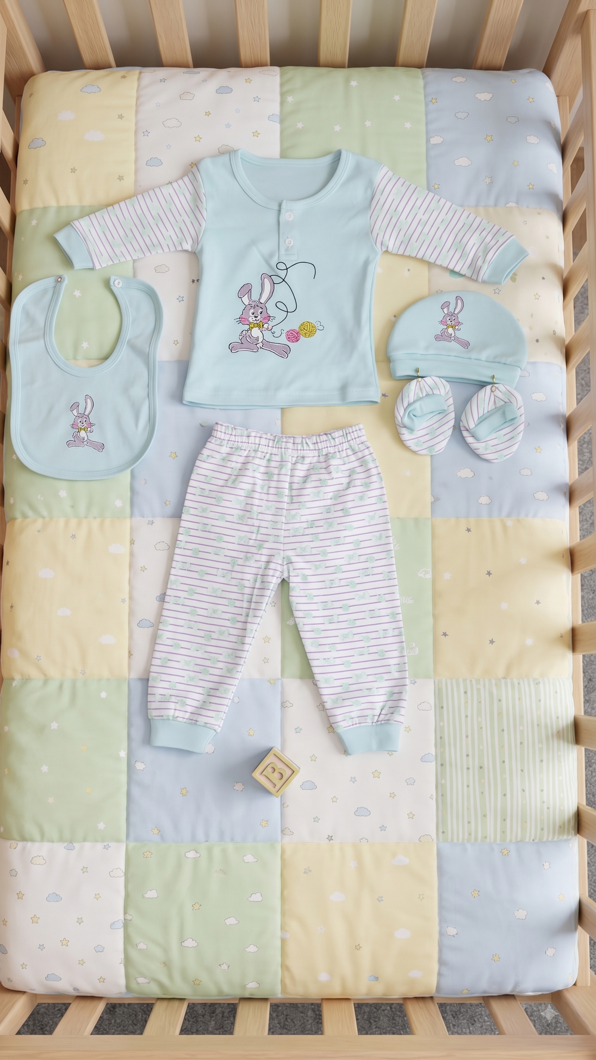 Yokidz Infant 5 pcs sets Light Blue Bunny Print