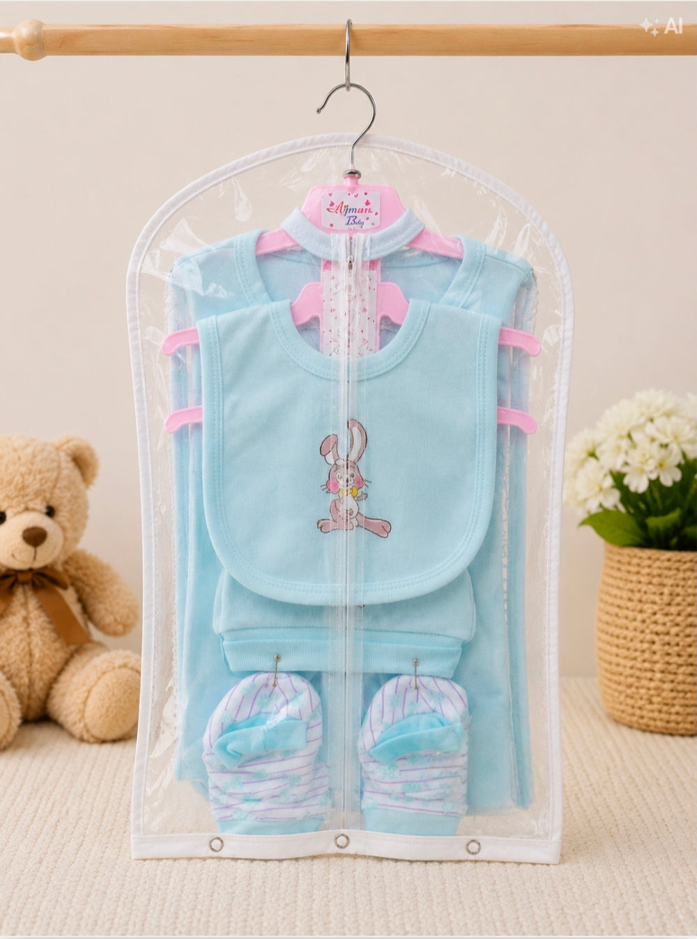 Yokidz Infant 5 pcs sets Light Blue Bunny Print